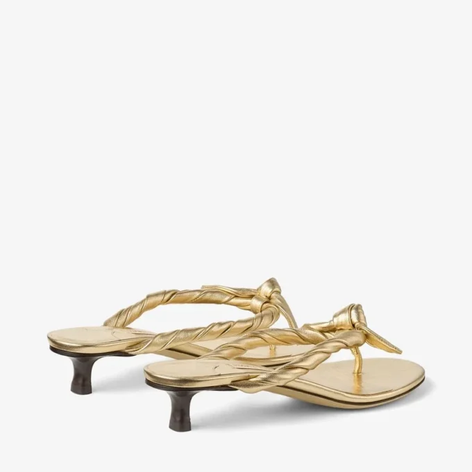 Sandale mule Liss 35 din piele nappa metalizată aurie cu fundă