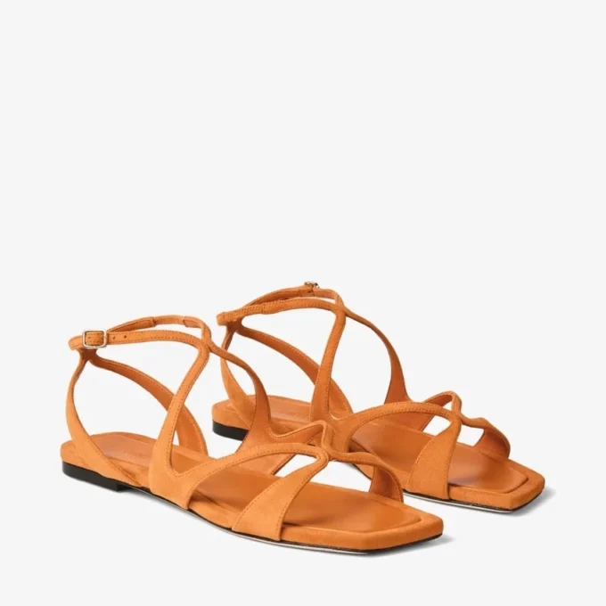 Sandale plate Ayla din piele de căprioară portocaliu apus Sandale plate Ayla din piele de căprioară portocaliu apus