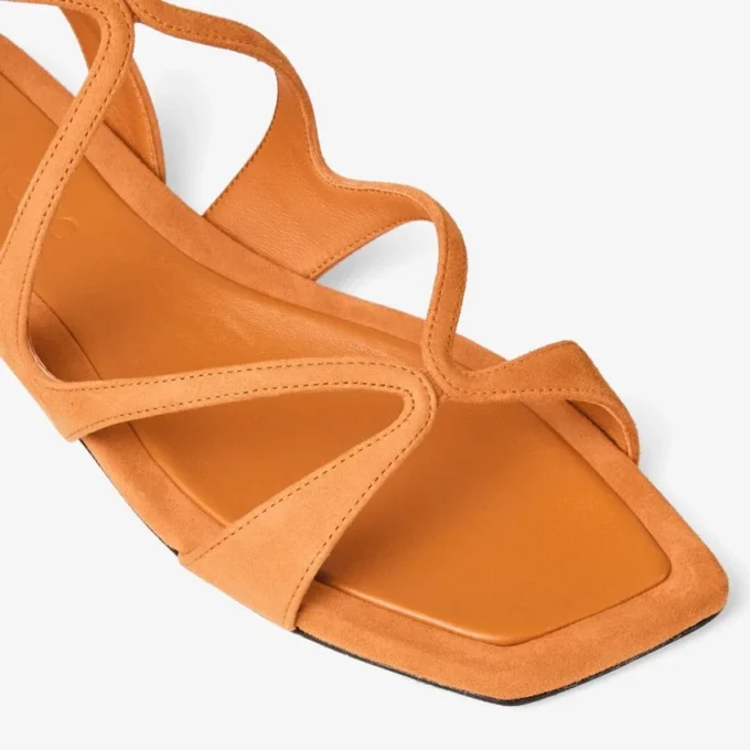 Sandale plate Ayla din piele de căprioară portocaliu apus Sandale plate Ayla din piele de căprioară portocaliu apus