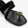 Sandale plate Emeri Stone din piele de căprioară neagră și verde trifoi