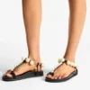 Sandale plate Miro din piele de căprioară neagră cu sfere din sidef