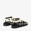 Sandale plate Miro din piele de căprioară neagră cu sfere din sidef