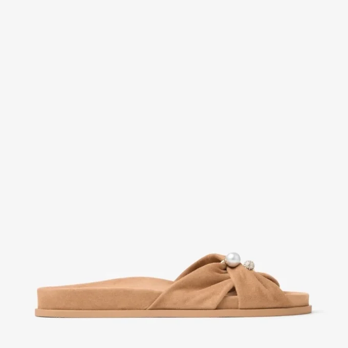 Sandale plate Rafi din piele de căprioară de culoare caramel Sandale plate Rafi din piele de căprioară de culoare caramel