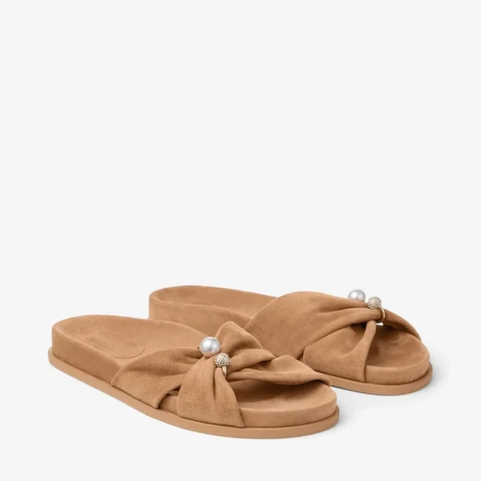 Sandale plate Rafi din piele de căprioară de culoare caramel Sandale plate Rafi din piele de căprioară de culoare caramel