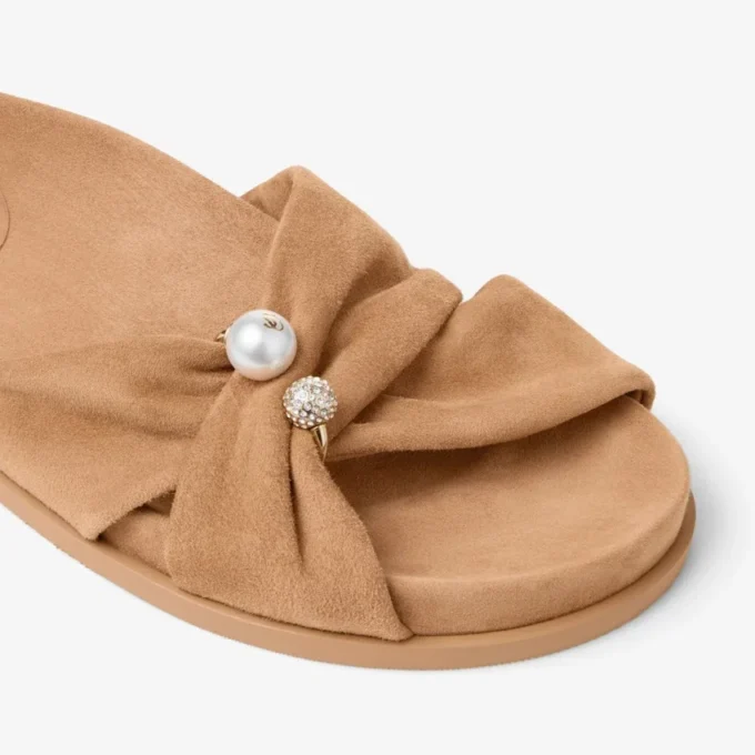 Sandale plate Rafi din piele de căprioară de culoare caramel Sandale plate Rafi din piele de căprioară de culoare caramel