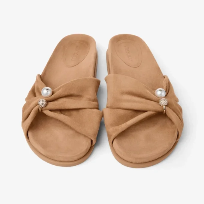 Sandale plate Rafi din piele de căprioară de culoare caramel Sandale plate Rafi din piele de căprioară de culoare caramel