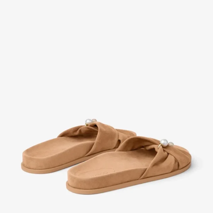 Sandale plate Rafi din piele de căprioară de culoare caramel Sandale plate Rafi din piele de căprioară de culoare caramel