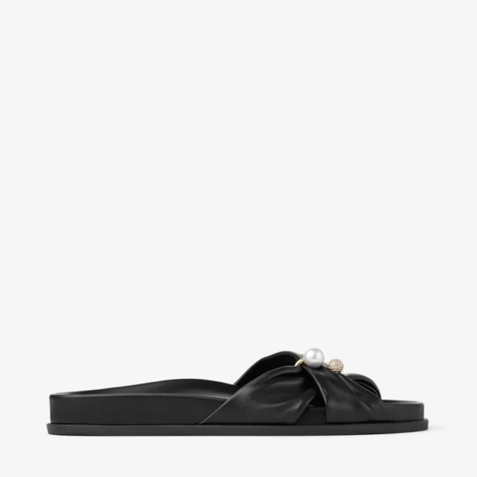 Sandale plate Rafi din piele moale de mănușă, negre