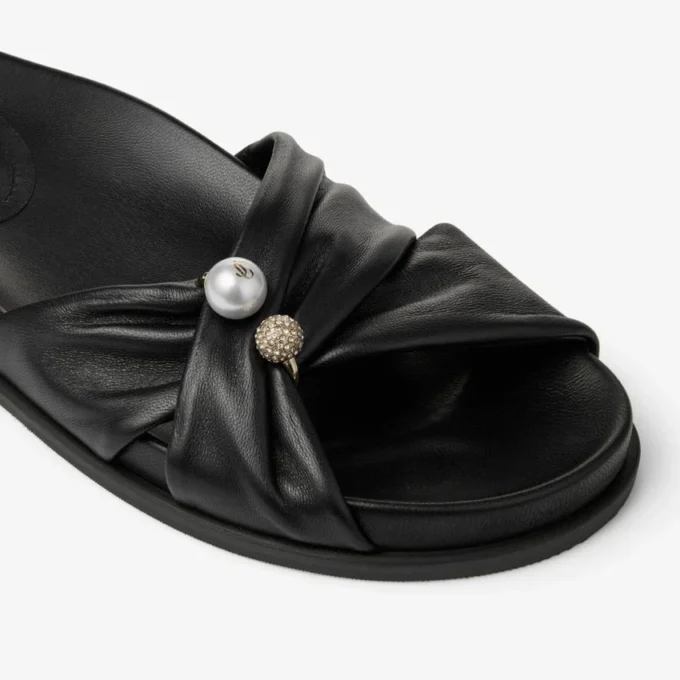 Sandale plate Rafi din piele moale de mănușă, negre
