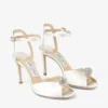 Sandale Sacora 85 din satin de culoare ivoriu, cu sferă decorată cu cristale