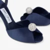 Sandale Sacora 85 din satin de culoare marină, cu sferă împodobită cu cristale