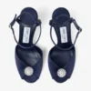 Sandale Sacora 85 din satin de culoare marină, cu sferă împodobită cu cristale
