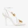 Sandale Zea 95 cu flori din satin de culoare ivoriu