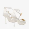 Sandale Zea 95 cu flori din satin de culoare ivoriu