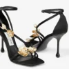 Sandale Zea 95 din satin negru cu flori metalice