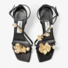 Sandale Zea 95 din satin negru cu flori metalice