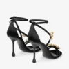 Sandale Zea 95 din satin negru cu flori metalice