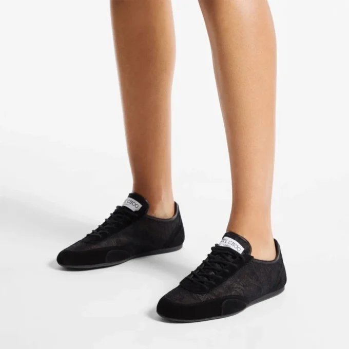 Sunny F Mix de piele neagră și adidași joși cu șireturi jimmy choo